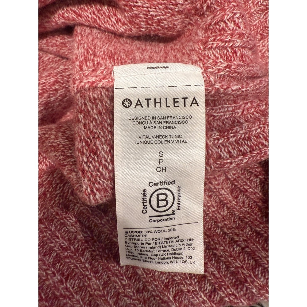 Athleta Vital Tunic Sweater Womens Small Red Marled Knit Classic V-Neck Pullover - Picture 3 of 7